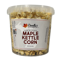 Doodle's Sugarbush, LLC - 100% Pure Michigan Maple Syrup maple kettle corn in a clear 8 oz reusable plastic tub